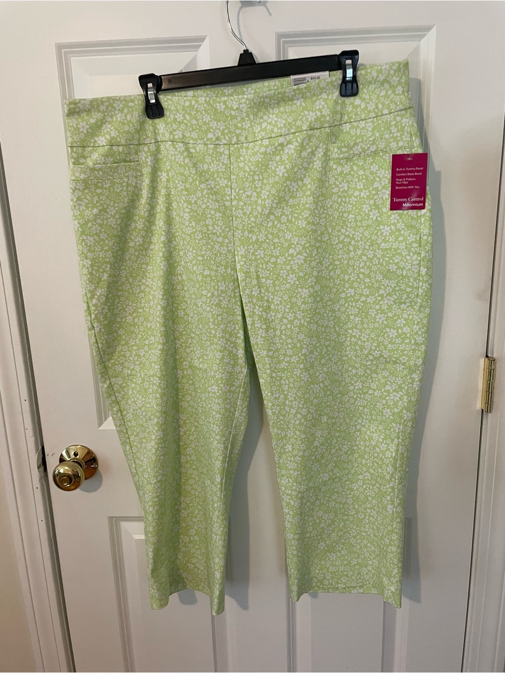 Millennium Tummy Control Floral Capris in Light Green floral